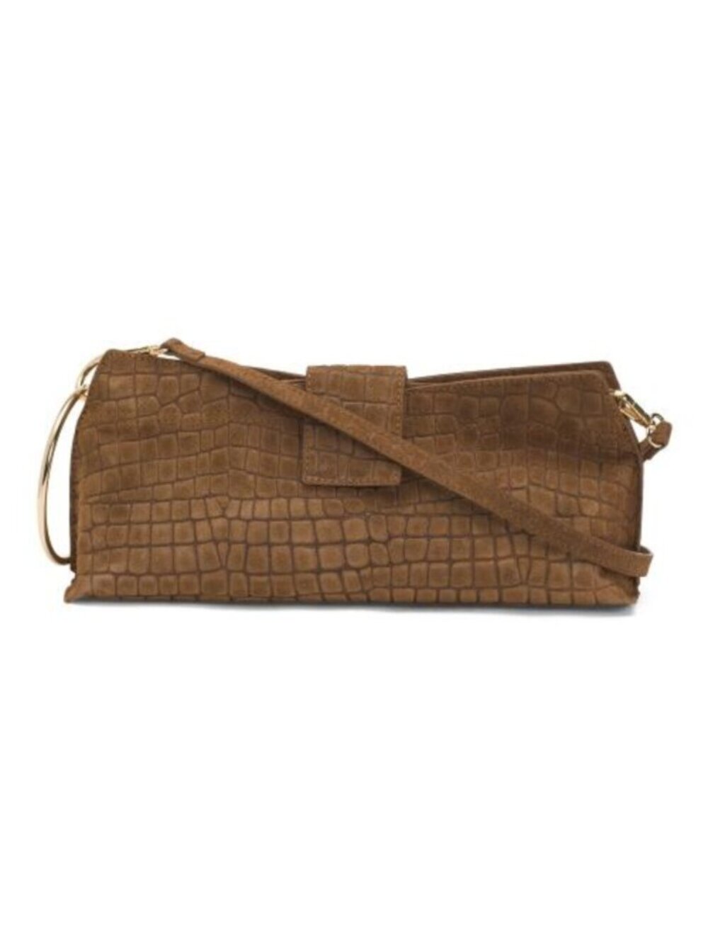 VIOLA CASTELLANI Made In Italy Suede Ring Handle East West Crocodile Clutch
